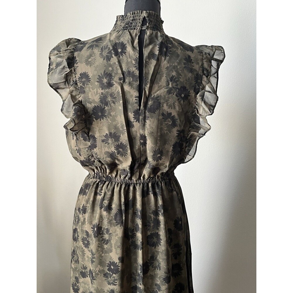 Steve‎ Madden Boho Floral Maxi Dress Olive Green Smocked Neck Garden Party  Sz L - Picture 4 of 12